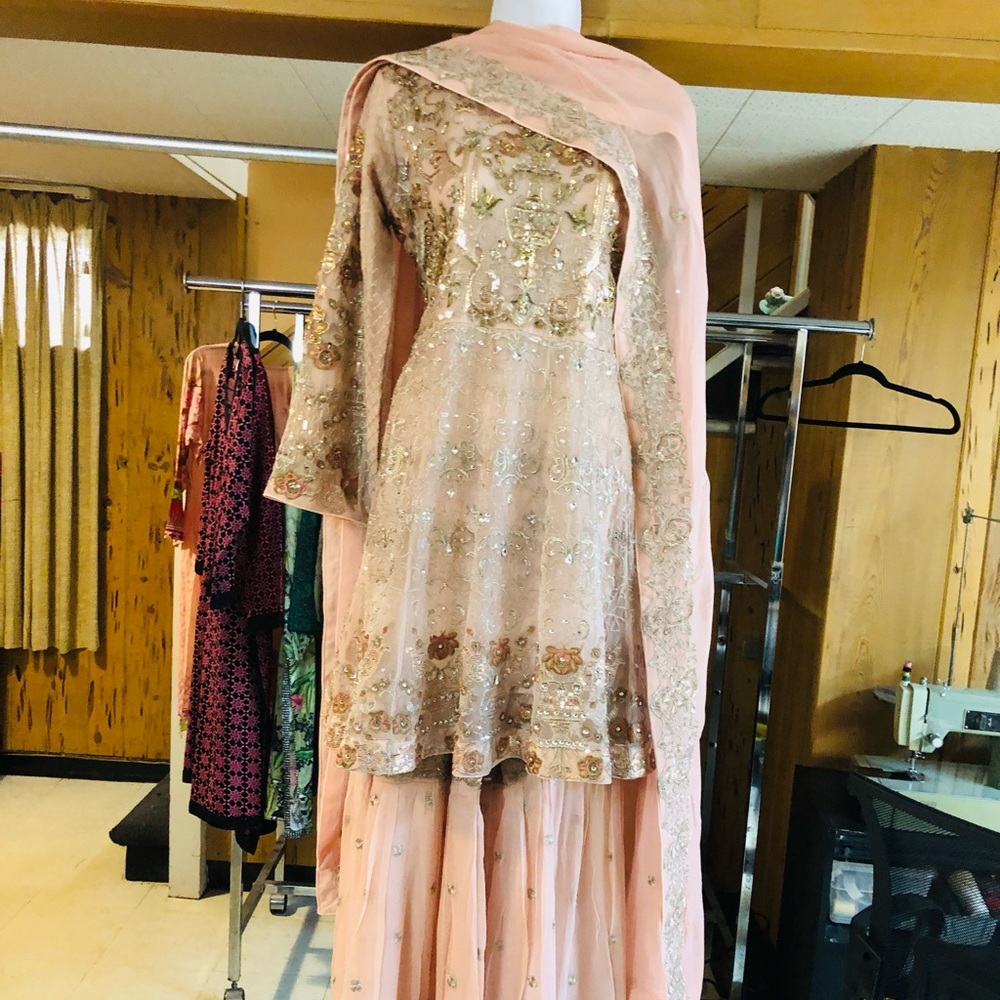 Pink Peplum three piece gharara